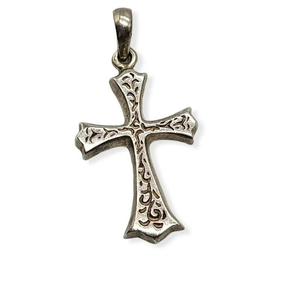 Puffed Sterling Silver .925 Filigree Vintage Crucifix Cross Pendant 2" - Picture 1 of 4